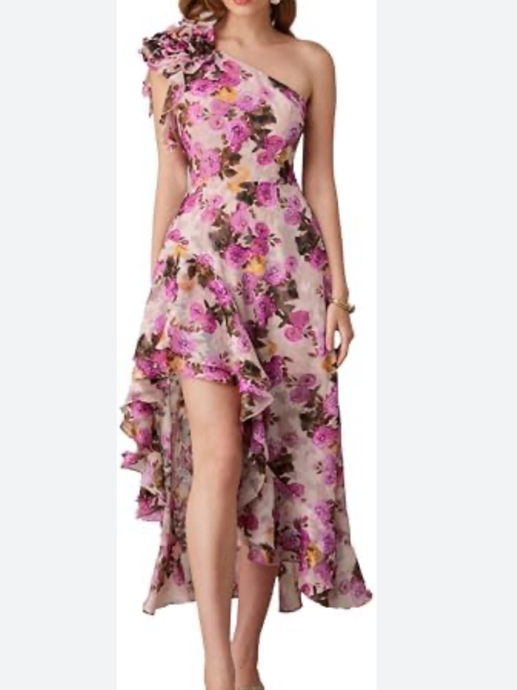 Nwt Grace Karin Pink Rose Floral Ruffle Midi Dress